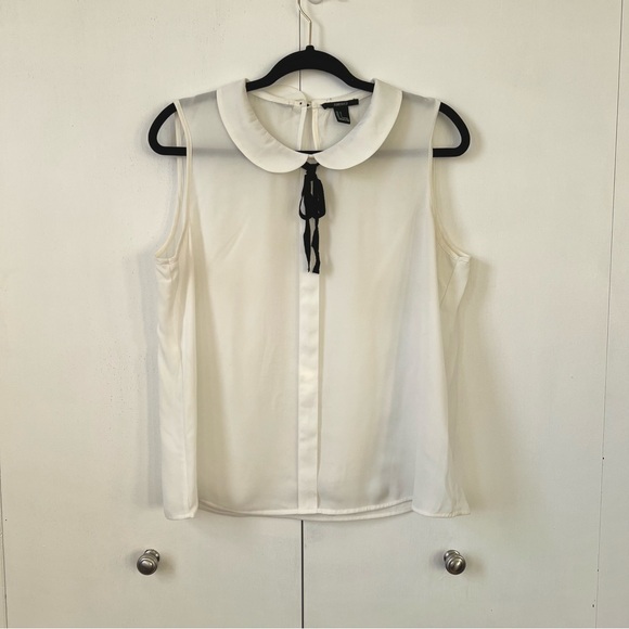 Forever 21 Tops - Forever 21 White Sleeveless Peter Pan Collar Blouse with Black Bow